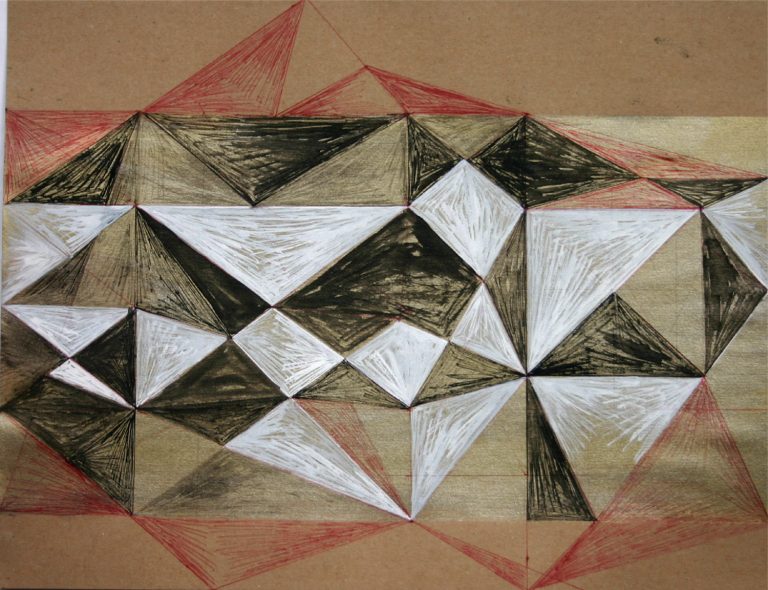 Golden Heart 6, Acryl-Tusche-Kuli, Papier-24x31, 11-2010, Kuenstlerin-Koeln