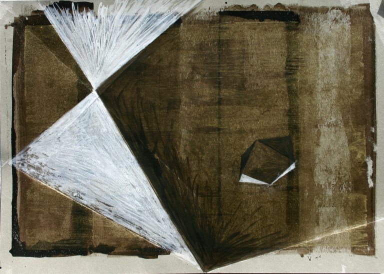 Silver Heart III-3, 2012, acrylic, ink, kuli on silverpaper, 21 cm x 29,8 cm. Artist-cologne