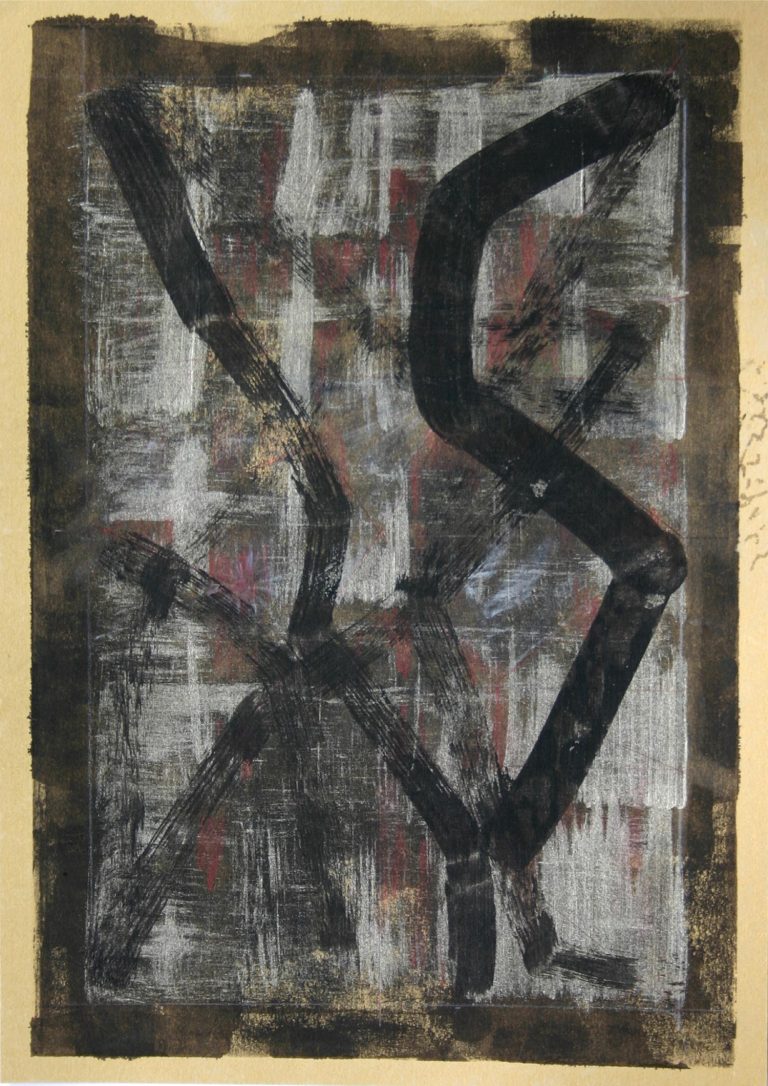 SilverHeart II, Acryl-Tusche-Kuli, Goldpapier, 29,7 x 21, 11-2010, Kuenstlerin-Koeln