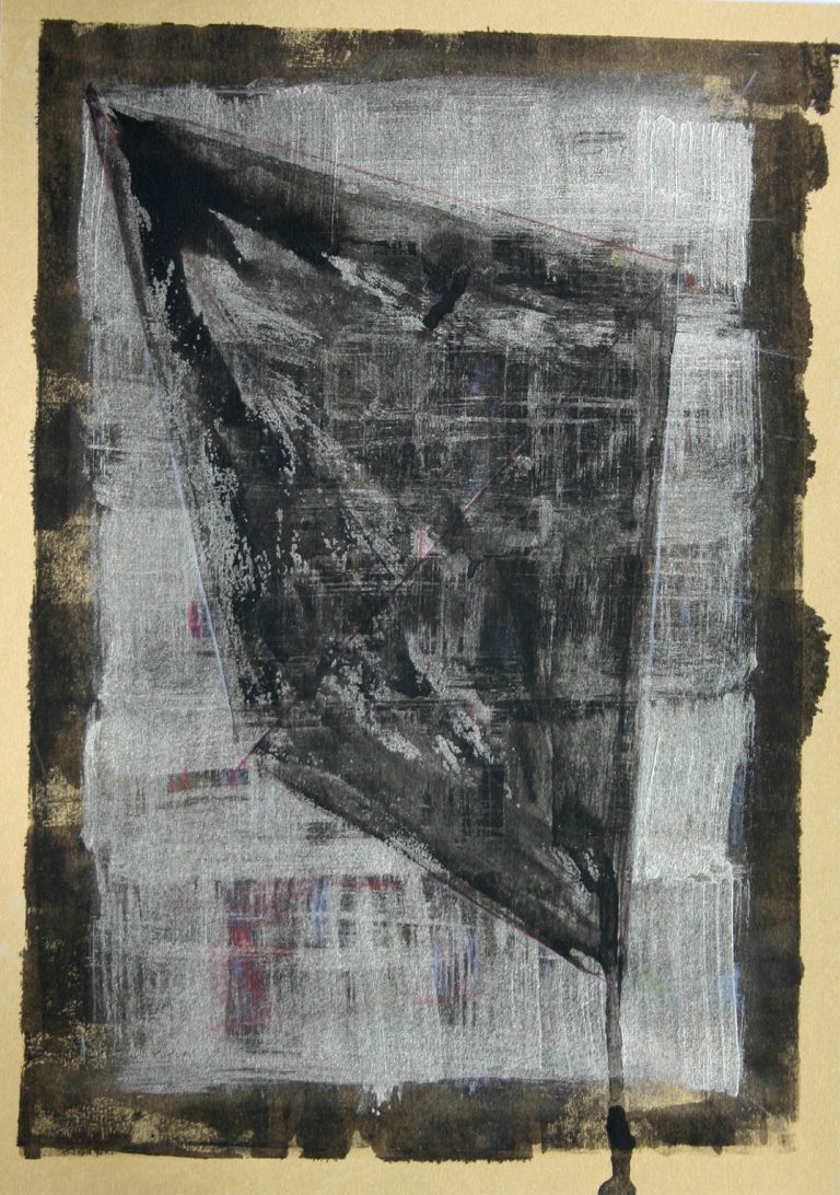 Silver Heart III, 11/2010, acrylic, ink, kuli, on goldpaper, 29,7 cm x 21 cm, Kuenstlerin-Koeln