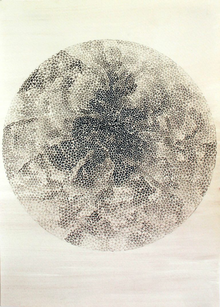 ´´Die Ringe durchbrechen, fuer den Freigeist 3`, 2016, ink on Portvin, paper, Kuenstlerin-Koeln