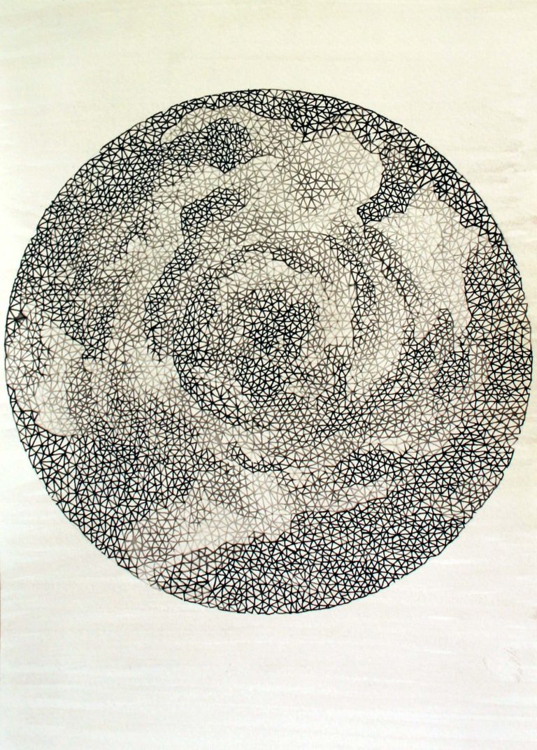 ´Die Ringe durchbrechen, fuer den Freigeist 4`, 2016, ink on Portvin, paper, Kuenstlerin-Koeln