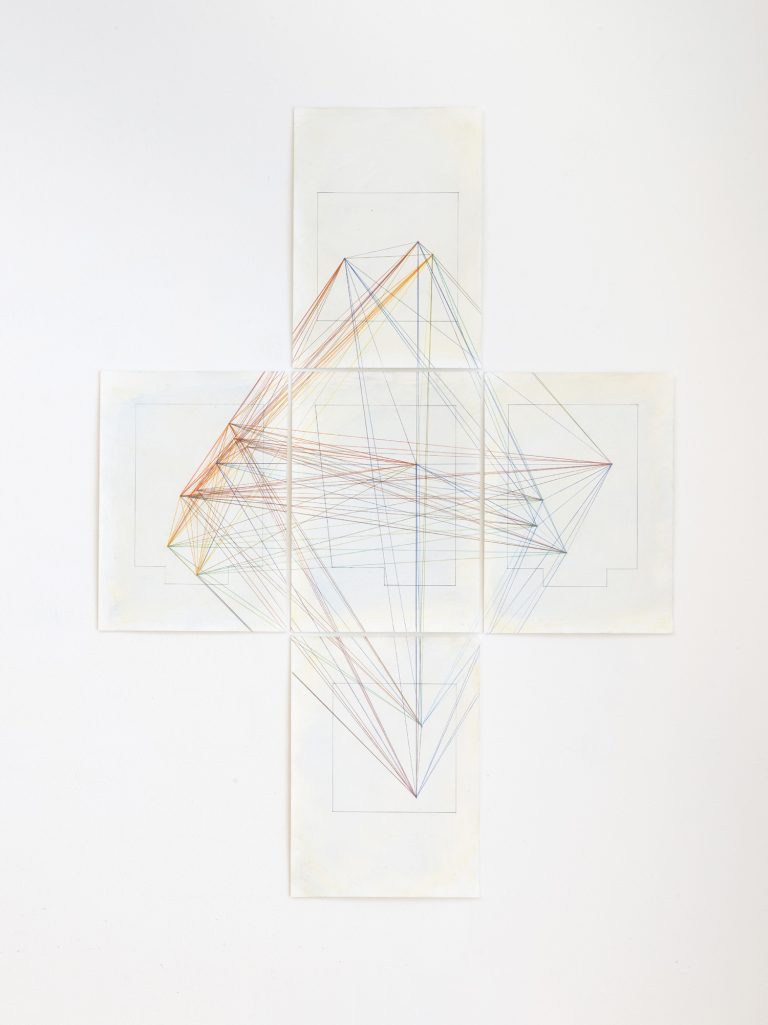 ´relation II`, 2014, site specific work on paper for Zone E, acrylic, pigments, colored pencil, Kuenstlerin-Koeln