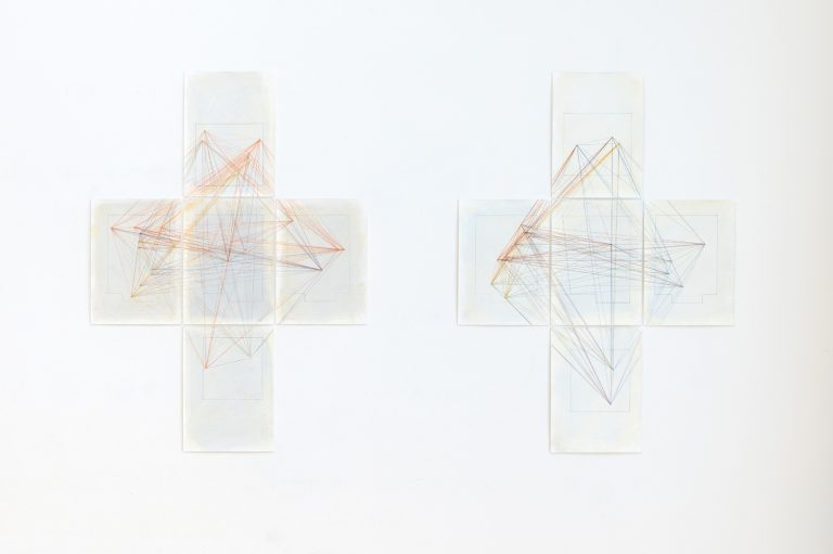 ´relation, I & II`, 2014, site specific works on paper for Zone E, acrylic, pigments, colored Kuenstlerin-Koeln