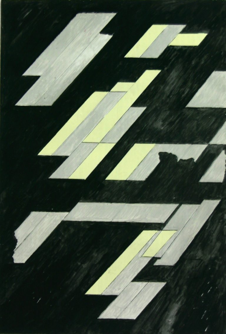 ´fortwehendes Dach II`, 201, gouache, pigments on gesso on paper. Kuenstlerin-Koeln