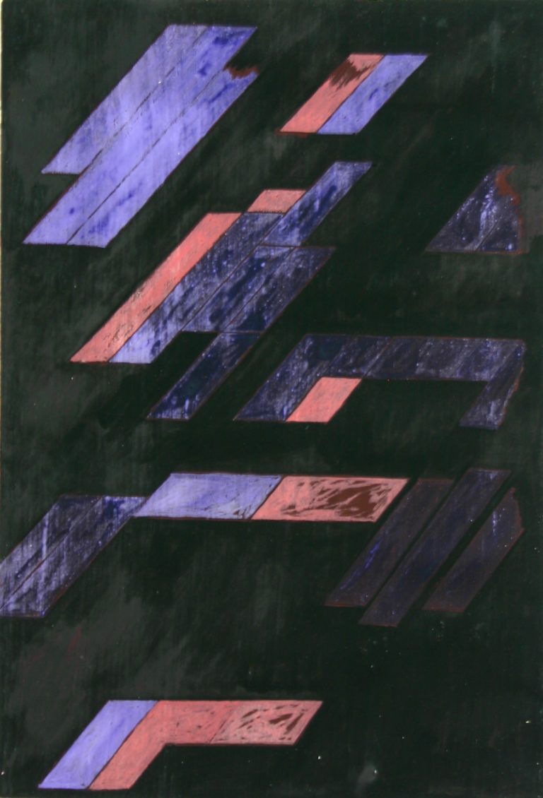 ´fortwehendes Dach III`, 2017, gouache, pigments on gesso on paper, Kuenstlerin-Koeln