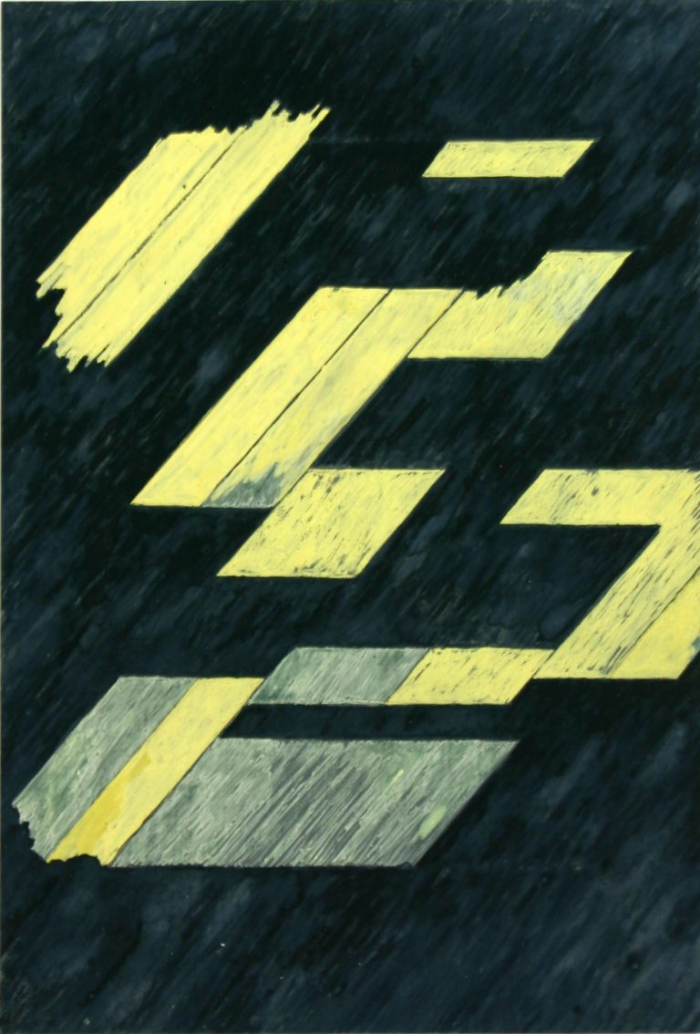 ´fortwehendes Dach IV`, 2017, gouache, pigments on gesso on paper,Kuenstlerin-Koeln