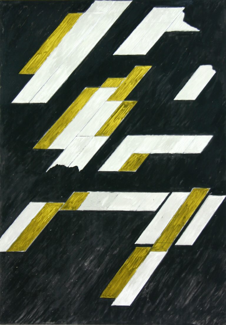 ´fortwehendes Dach IX`, 2017, gouache, pigments on gesso on paper, Kuenstlerin-Koeln