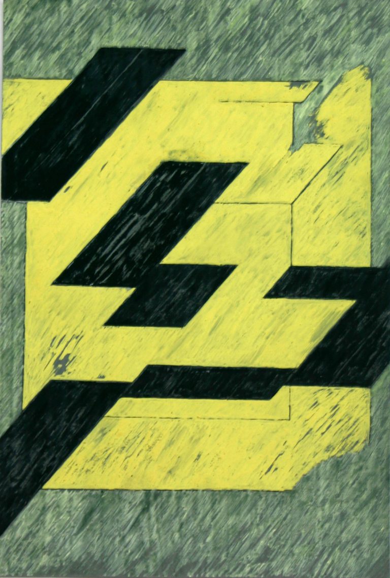 ´fortwehendes Dach VII`, 2017, gouache, pigments on gesso on paper, Kuenstlerin-Koeln