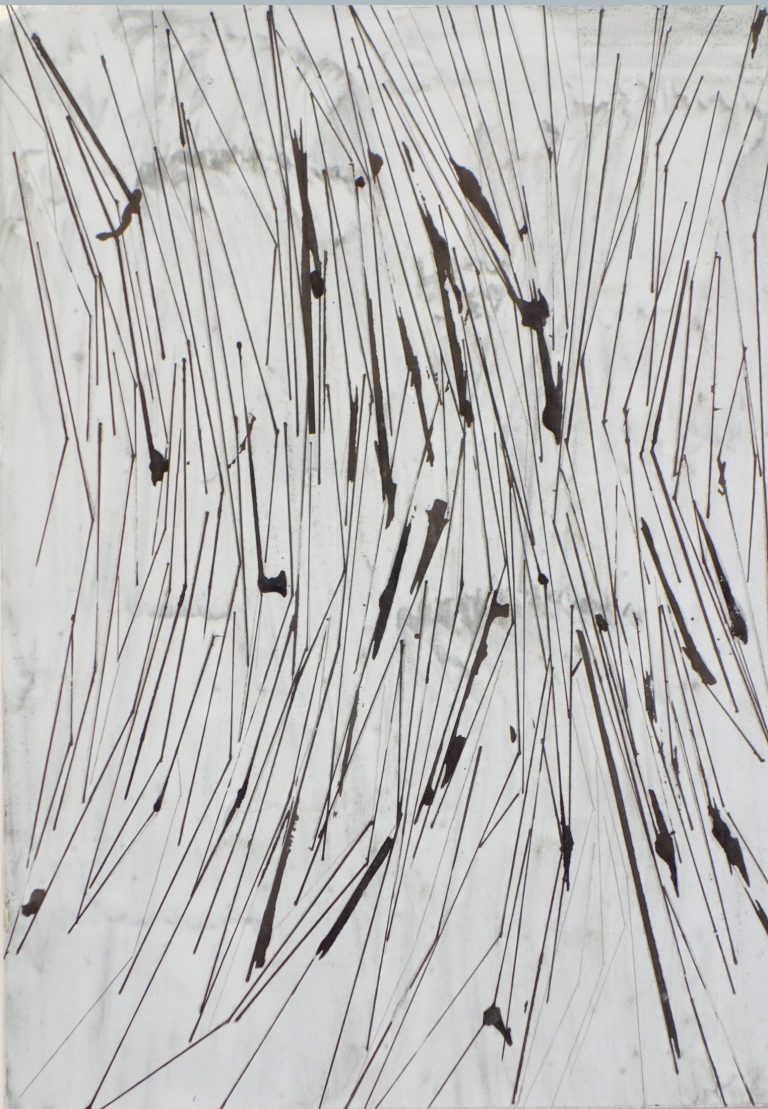 ´L´avenir III`, 07122019, pigments, distemper, silver pen, ink on paper, Kuenstlerin-Koeln