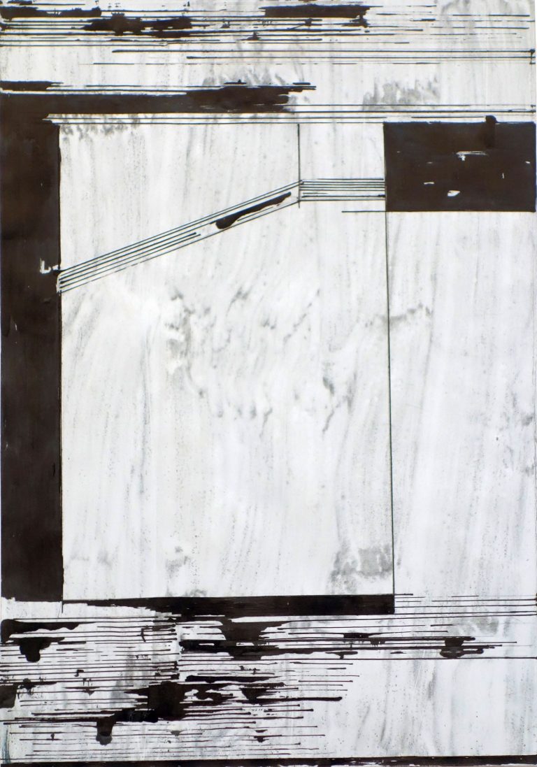 ´L´avenir IV`, 08122019, pigments, distemper, silver pen, ink on paper, Kuenstlerin-Koeln