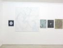 installation view finissage studio 14, paintings from 15 years, walldrawing sgraffito, july 2020
