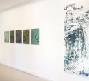 exhibition view ´von gebliebenen und heimkehrern` 5 paintings ´Bilder der fließenden Welt`, right Cornelia Freitag; Claudia Larissa Artz coyright