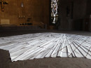´reflecting space`, 2022, site specific work, 155 sheets of paper, pigments, acrylic, falted, St. Gertrud (concret brutalism, architect G. Böhm), photography © Claudia Larissa Artz