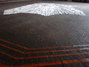 ´reflecting space`, 2022, site specific work, 155 sheets of paper, painted, falted, St. Gertrud (concret brutalism, architect G. Böhm), photography © Claudia Larissa Artz