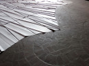 ´reflecting space`, 2022, site specific work, 155 sheets of paper, pigments, acrylic, falted, St. Gertrud (concret brutalism, architect G. Böhm), photography © Claudia Larissa Artz