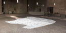 reflecting space, 2022, site sprecific work, 155 sheets of paper, painted, falted, St. Gertrud (concret brutalism), ©Simon Vogel
