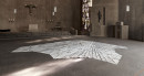 reflecting space, 2022, site sprecific work, 155 sheets of paper, painted, falted, St. Gertrud (concret brutalism), ©Simon Vogel