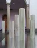 exhibition view ´LOB DES RAUMES`, objects on paper, painted, falted on silver cardboard, main hall, altar, © 2023, Claudia Larissa Artz