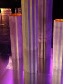exhibition view, ´Night of Lights`, colored light, ´LOB DES RAUMES`, objects on paper, main hall entrance, detail, © Claudia Larissa Artz