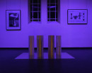exhibition view, ´Night of Lights`, colored light, ´LOB DES RAUMES`, objects on paper, side aisle, © Claudia Larissa Artz