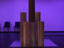 exhibition view, ´Night of Lights`, colored light, ´LOB DES RAUMES`, objects on paper, main hall entrance, © Claudia Larissa Artz