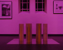 exhibition view, ´Night of Lights`, colored light, ´LOB DES RAUMES`, objects on paper, side aisle, © Claudia Larissa Artz