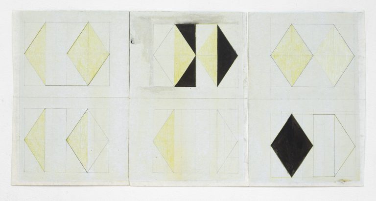 ´GEO I (den Raum durchwandern)`, 3 pieces, 2022, acrylic, pigments, encre du chine, crayon on paper, 37,5x75 cm, Kuenstlerin-Koeln