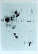 ´Wandern im Faden, Haiku III.5`, 2022-2024, pigments, acrylic, Monoprint, encre du chine, Colora 1900, paper, 33,9 x 24,2 cm