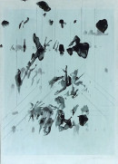 ´Wandern im Faden, Haiku III.6`, 2022-2024, pigments, acrylic, Monoprint, encre du chine, Colora 1900, paper, 33,9 x 24,2 cm