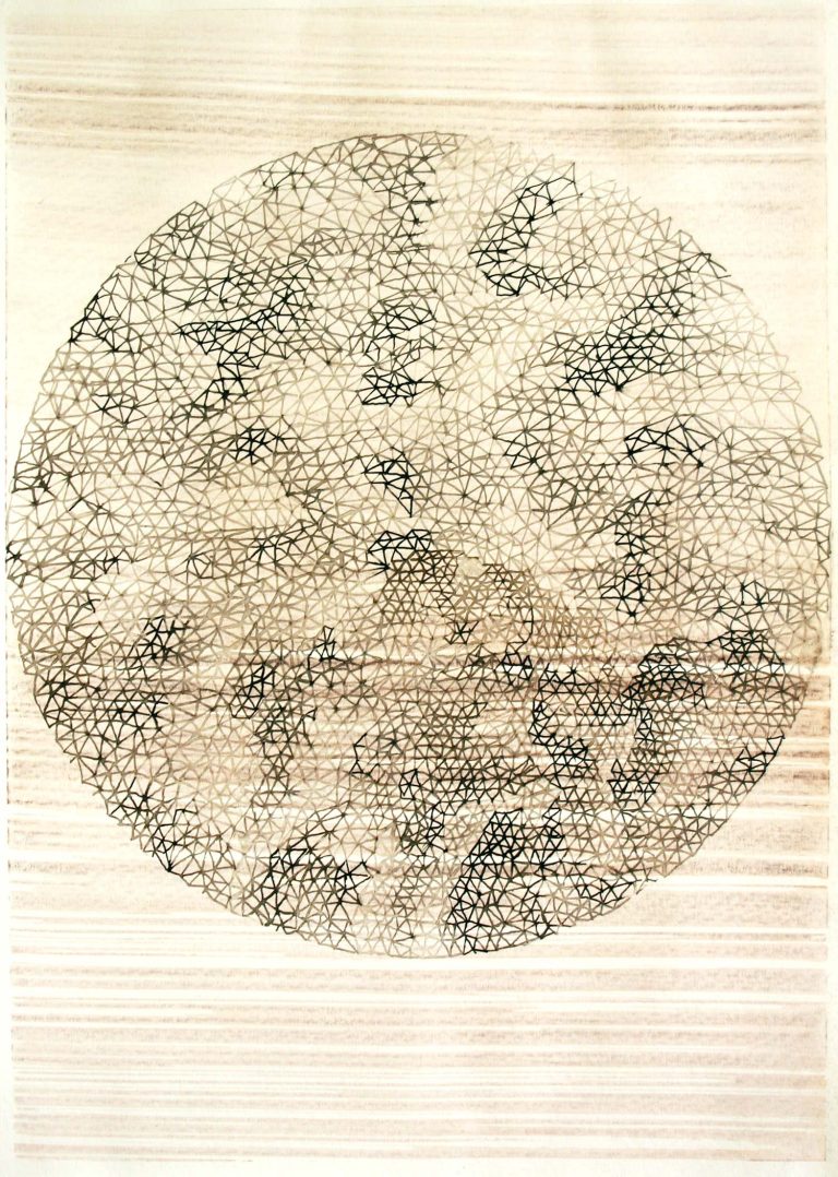 ´Die Ringe durchbrechen, fuer den Freigeist VIII`, 2014 ink on Portvin, paper, Künstlerin-Köln