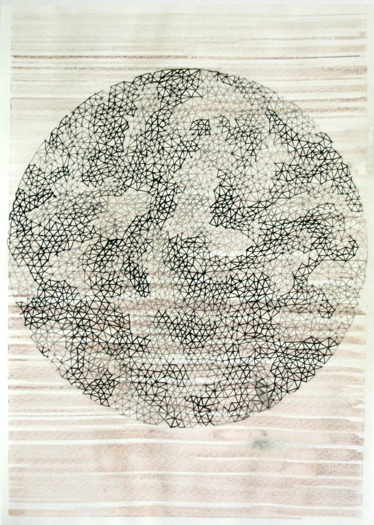 ´Die Ringe durchbrechen, fuer den Freigeist X_2014 ink on Portvin, paper, Künstlerin-Köln
