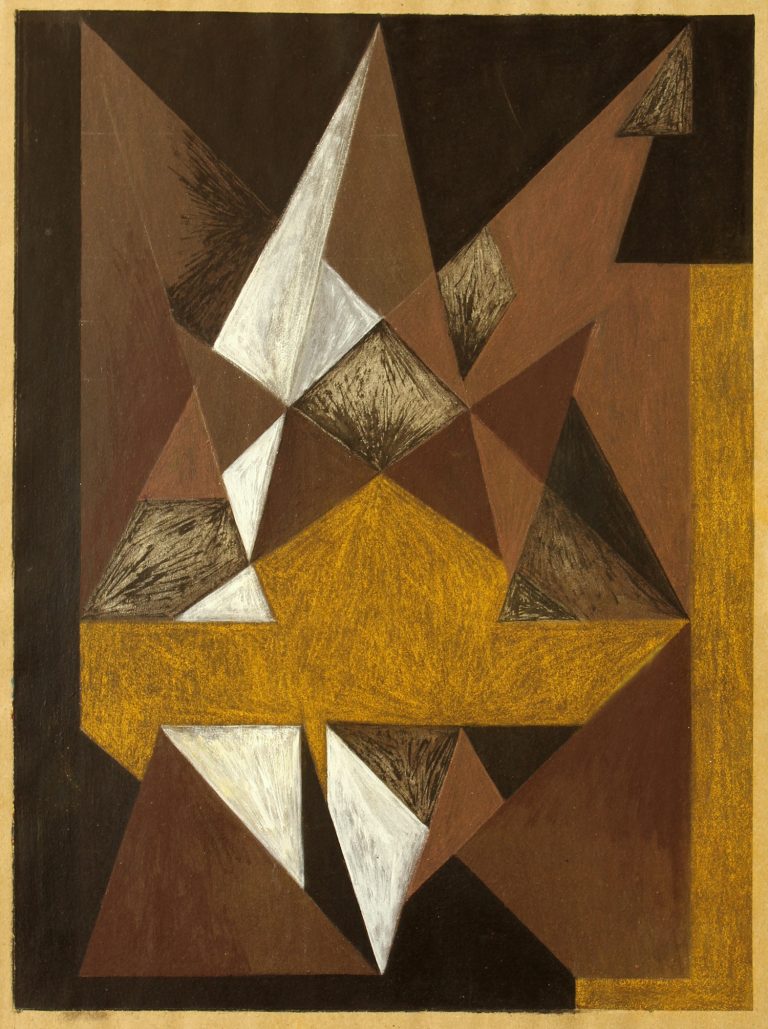 ´LOB DES RAUMES`, 2009-2010, pigments, acrylic, coloured pencil, brown paper 40 x 30 cm,Kuenstlerin-Koeln