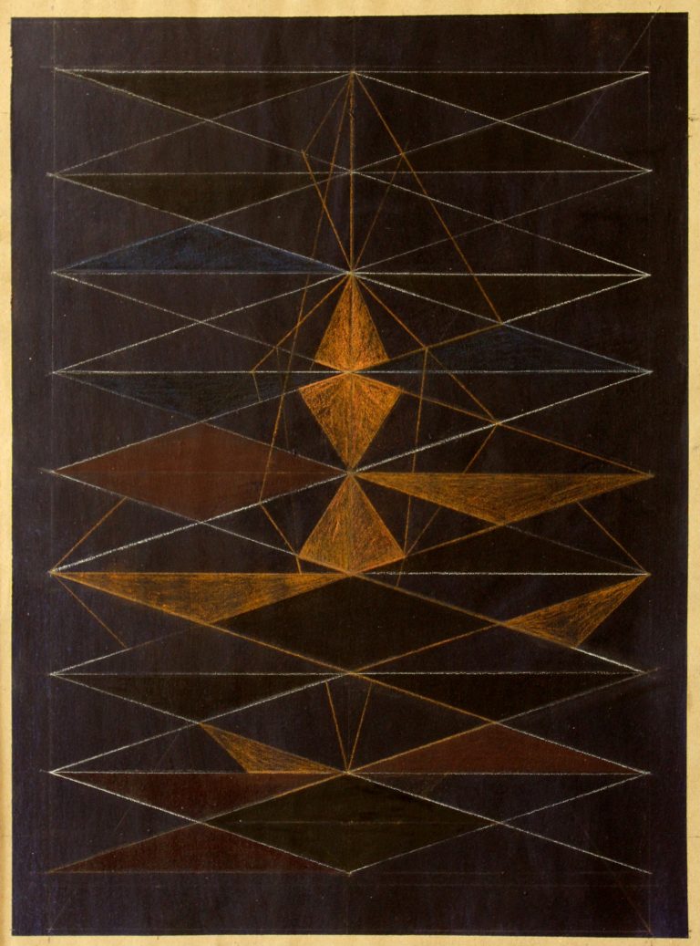 ´LOB DES RAUMES (St. Johannes der Taeufer)`, 2010-2014, pigments, acrylic, coloured pencil, paper 40 x 30 cm, Kuenstlerin-Koeln