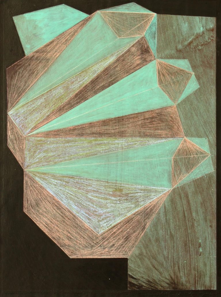 ´LOB DES RAUMES (St. Gertrud)`, 2010_acrylic, pigments, pencil, brown paper, 40 cm x 30 cm, Kuenstlerin-Koeln
