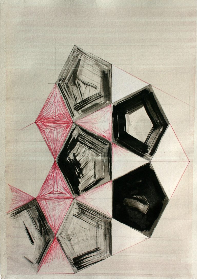 ´Melody of Structures (direction east)`, 2012, portvine, ink, pen on paper, 29,7 cm x 21 cm,Kuenstlerin-Koeln