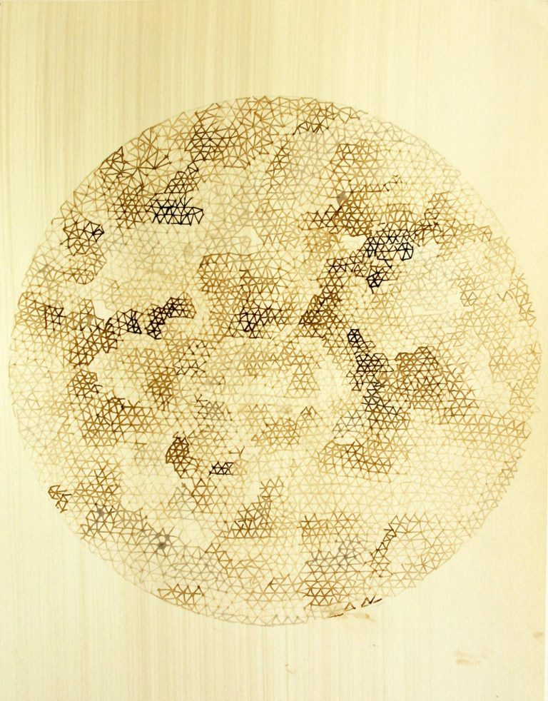 ´Die Ringe durchbrechen, fuer den Freigeist VI`, 2014 ink on Portvin, paper, Kuenstlerin-Koeln