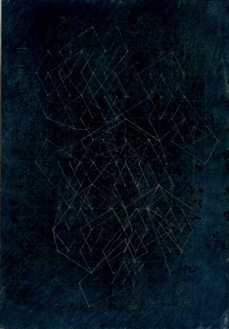 Verstrickungen (Himmelsgeometrie) IV, 2025, pigments, acrylic, rabbit glue, pencil, 29,7 x 21, Kuenstlerin-Koeln