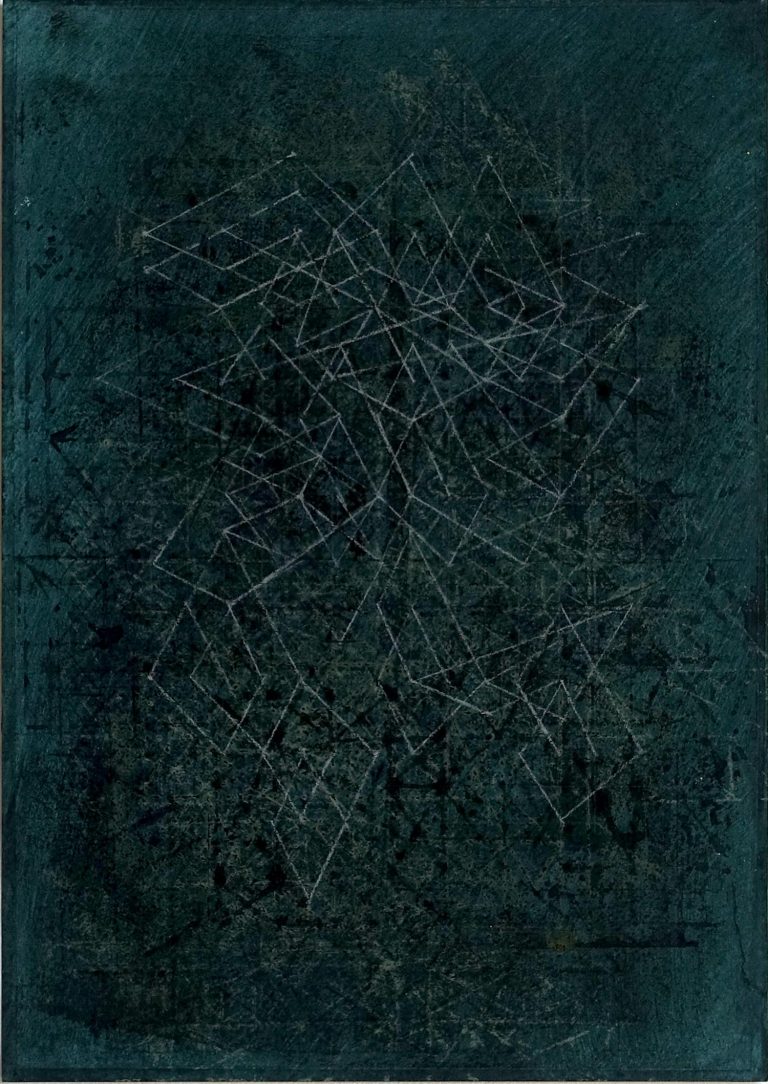 Himmelsgeometrie II, (Verstrickungen) 2025,pigments, acrylic, rabbit glue, pencil, 29,7 x 21, Kuenstlerin-Koeln