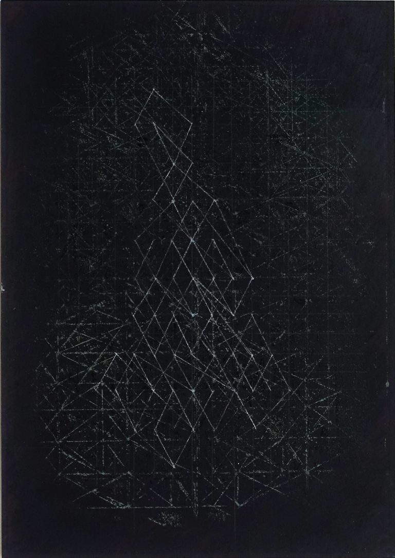 Verstrickungen (Himmelsgeometrie) VI, 2025, pigments, acrylic, rabbit glue, pencil, 29,7 x 21, Kuenstlerin-Koeln