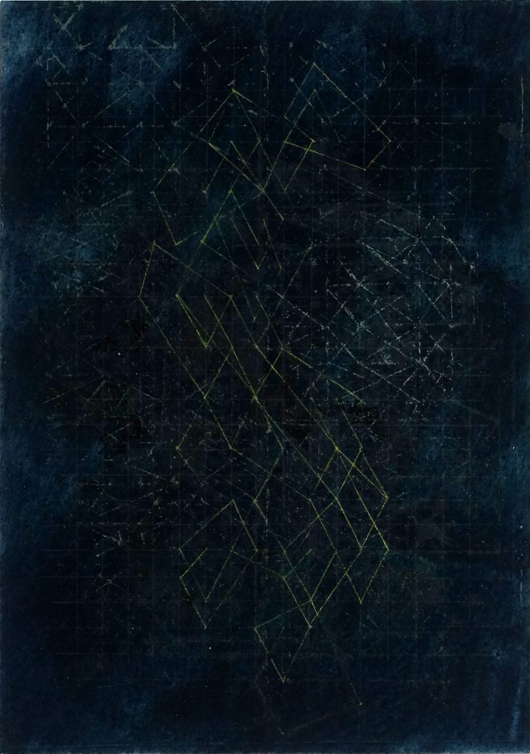 Verstrickungen (Himmelsgeometrie) VII, 2025, pigments, acrylic, rabbit glue, pencil, 29,7 x 21, Kuenstlerin-Koeln