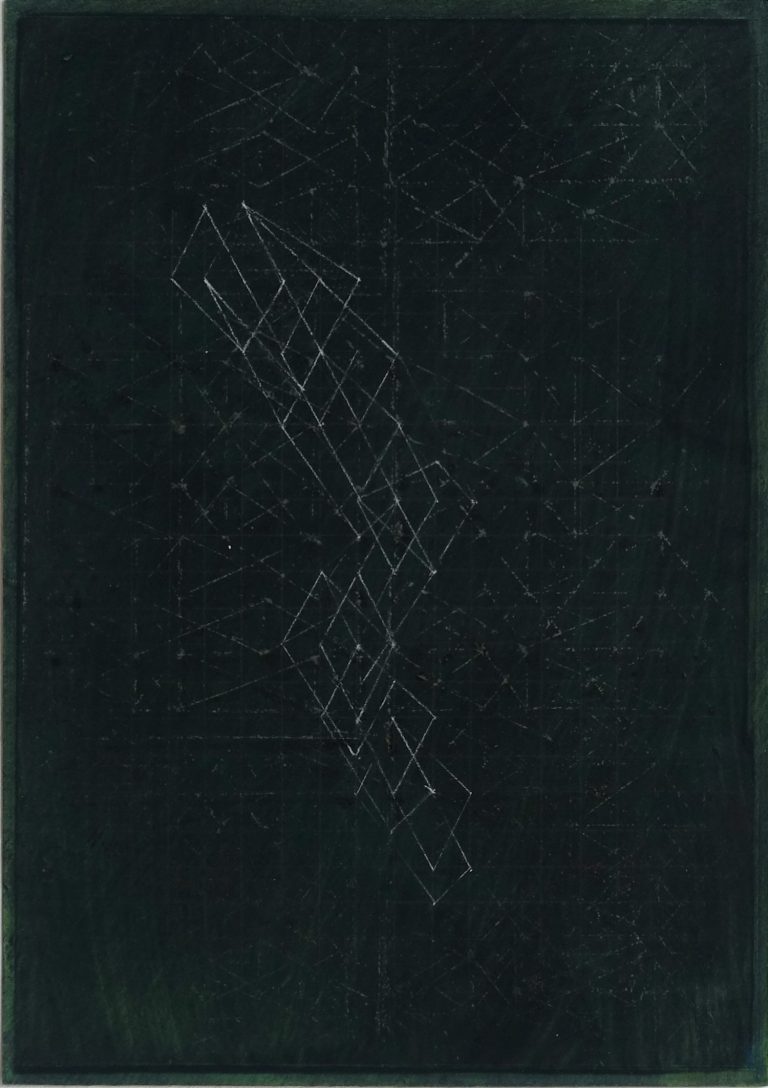 Verstrickungen (Himmelsgeometrie) VIII, 2025, pigments, acrylic, rabbit glue, pencil, 29,7 x 21, Kuenstlerin-Koeln