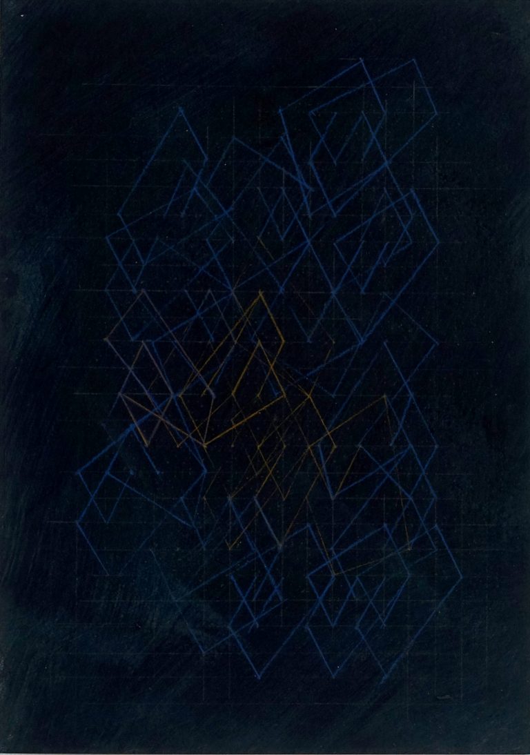 Verstrickungen (Himmelsgeometrie) X, 2025, pigments, acrylic, rabbit glue, pencil, 29,7 x 21, Kuenstlerin-Koeln