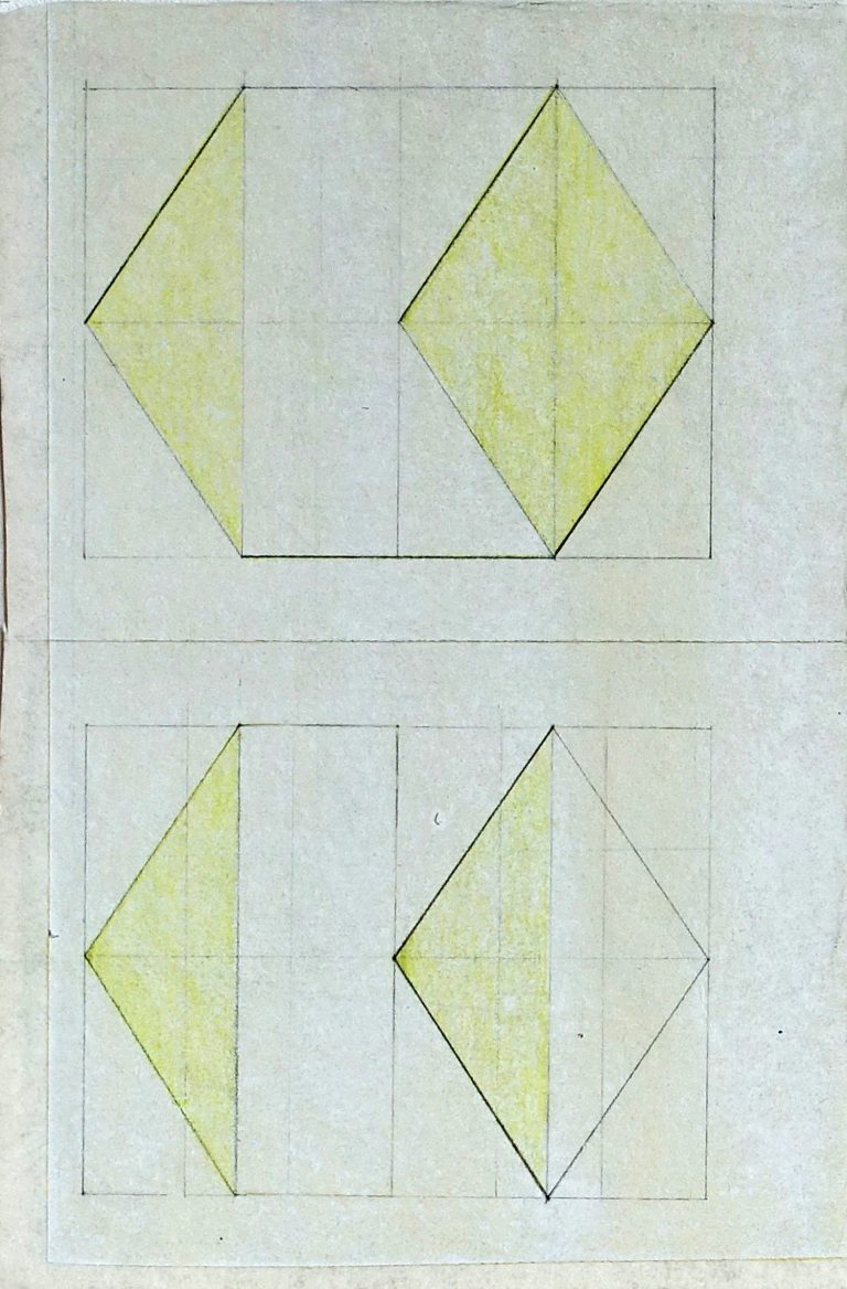 GEO I a (den Raum gelb durchwandern, dreiteilig) 2022, acrylic, pigments, encre du chine, crayon, pencil, papper, 37,5 x 25 cm, Kuenstlerin-Koeln