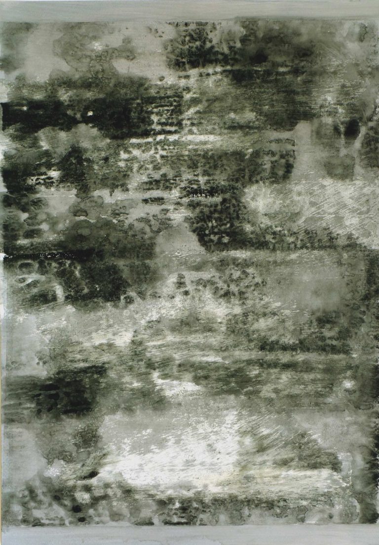 ´japanese landscape III`, 082022, pigments, acrylic, linoleum, print, 50x35 cm, Kuenstlerin-Koeln