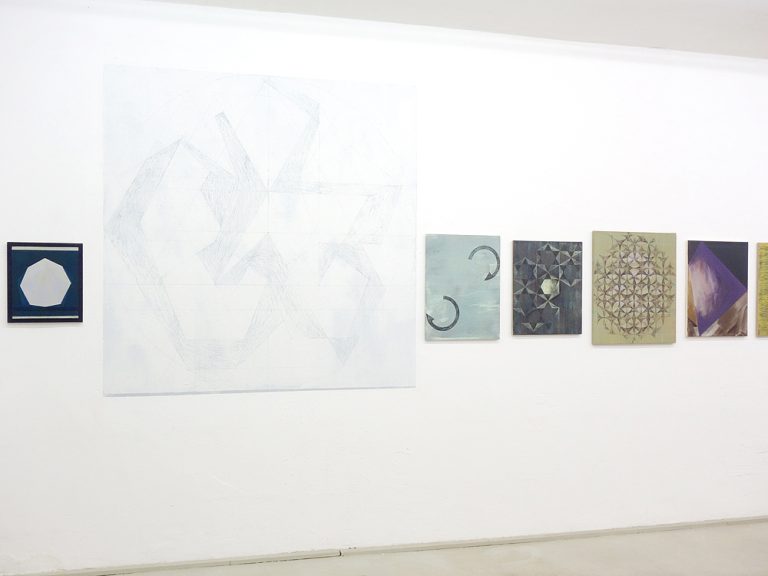 installation view finissage studio 14, paintings from 15 years, waöödrawing sgraffito, july 2020, Kuenstlerin-Koeln