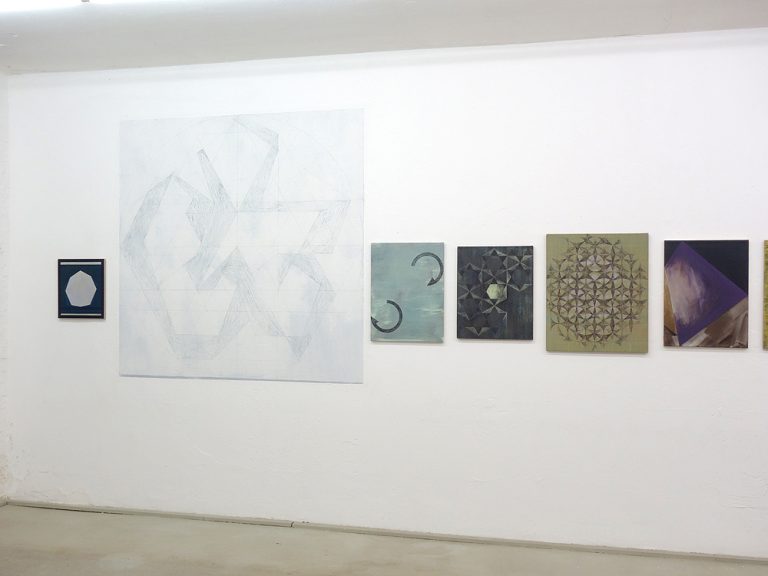 installation view finissage studio 14, paintings from 15 years, waöödrawing sgraffito, july 2020, Kuenstlerin-Koeln