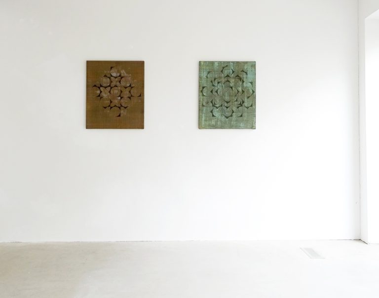exhibition view ´Enclosed space`, two paintings `Himmelsrichtungen`