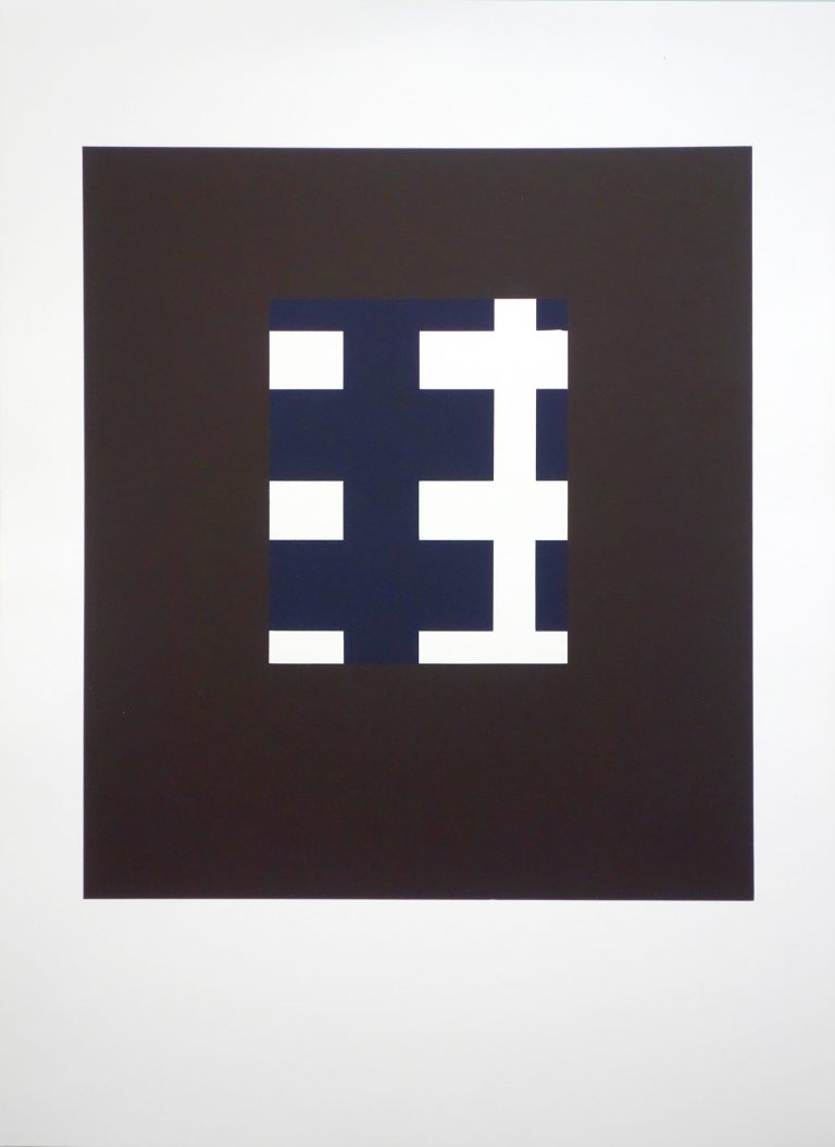 ´black blue on white, serie A (for Agnes)`, 2001, screen print on paper, 69 x 50 cm, Künstlerin-Koeln