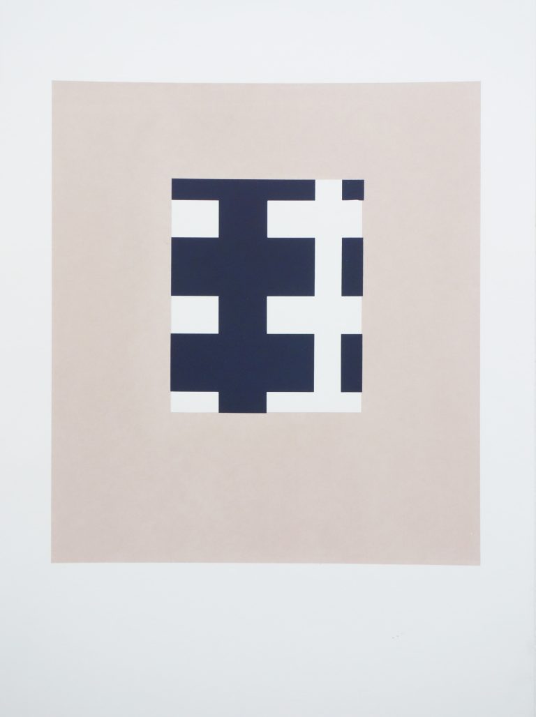 ´rose blue on white, serie A (for Agnes)`, 2001, screen print on paper, 69 x 50 cm, Künstlerin-Koeln